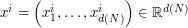 $ x^i = \left(x_1^i, \dots, x_{d(N)}^i\right) \in \mathbb{R}^{d(N)} $